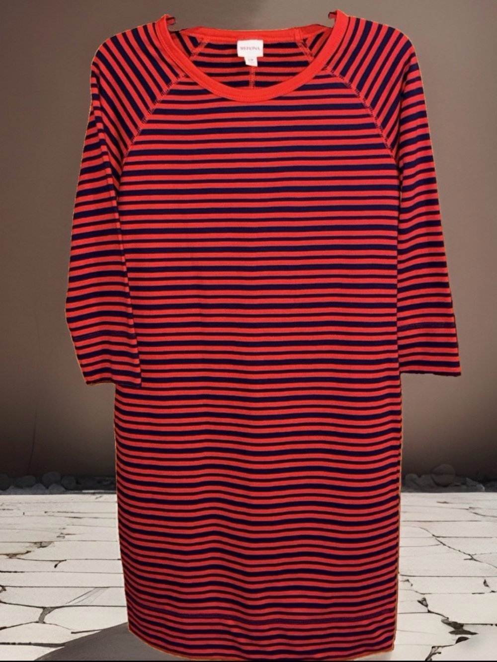 Merona Red & Navy Striped French Terry Shirt Dress w/Raglan Sleeves-S-EC